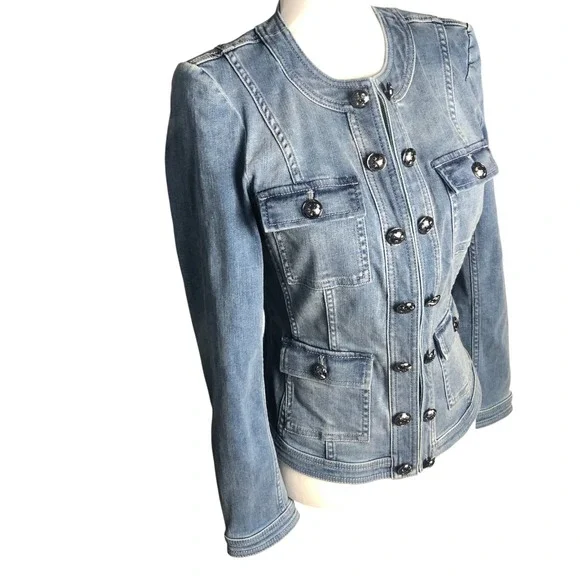 White House Black Market Women's Soft Denim Military Jean Jacket $160 Sz 4 - Picture 3 of 16